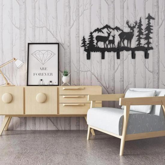 Deer and Forest Metal Hanger 2 ,Metal Wall Hanger | Stylish and Durable Storage Solutions