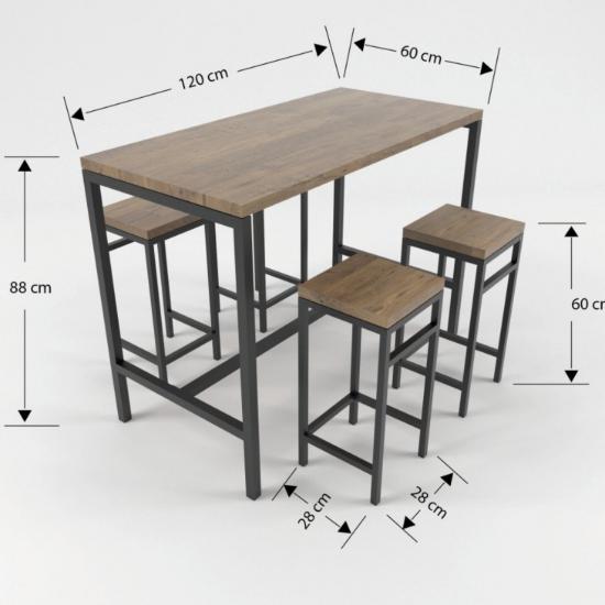 Ceviz Kaplama Bar Masası ve Sandalye Takımı| Ev Dekorasyon | Metal Tablo | Duvar Tablosu | Monge Dizayn | Ücretsiz Kargo | Kapıda Ödeme