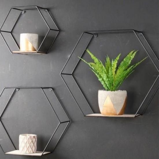 Maranta Triple Hexagonal Shelf - 10747 | Home Decoration | Metal Painting | Wall Painting | Monge Design | Free Shipping | Pay at the door