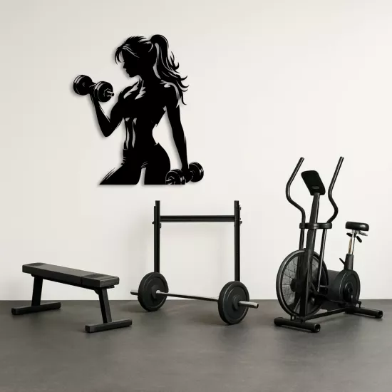 Kol Antrenmanı Temalı Fitness Kadın Metal Duvar Dekoru