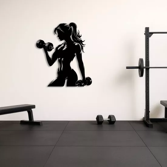 Kol Antrenmanı Temalı Fitness Kadın Metal Duvar Dekoru