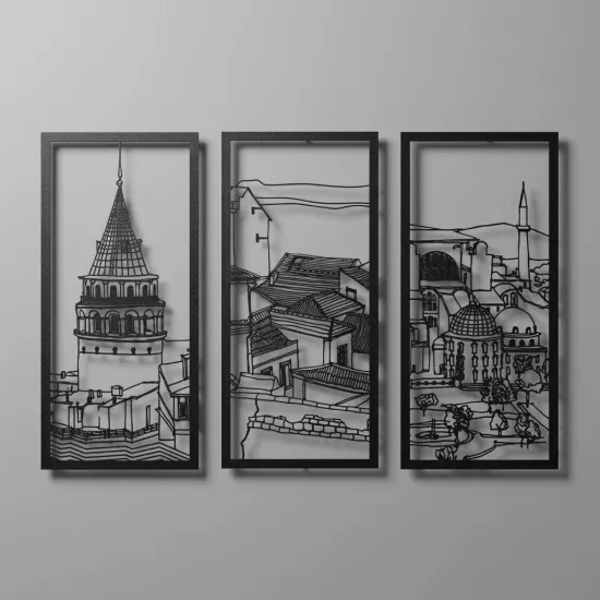 İstanbul 3’lü Metal Tablo | Ev Dekorasyon |  Duvar Tablosu | Monge Dizayn | Ücretsiz Kargo | Kapıda Ödeme