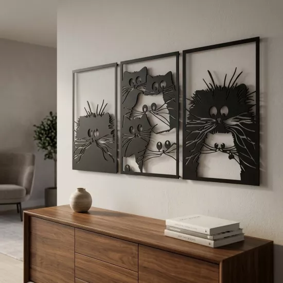 İskandinav Kedi 3’lü Metal Set ✨ | Ev Dekorasyon | Metal Tablo | Duvar Tablosu | Monge Dizayn | Ücretsiz Kargo | Kapıda Ödeme