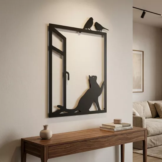 Cat in Glass Metal Wall Art - MONGE - METAL -TABLO
