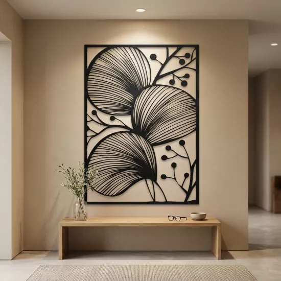 Modern Yaprak ve Dal Desenli Lazer Kesim Duvar Dekoru