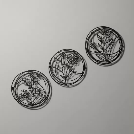 Modern 3-Piece Floral Metal Wall Decor Set - Wall Art
