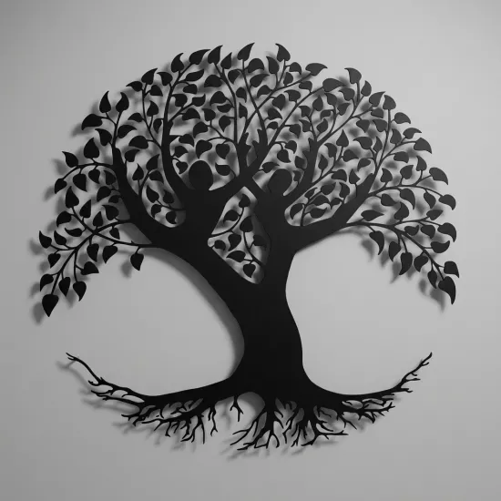 Hayat Ağacı Tasarımlı Siyah Metal Duvar Tablosu
