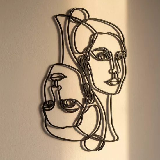 Modern İkili Kadın Yüzü Tek Çizgi Çizim Tablosu - Minimalist Sanat