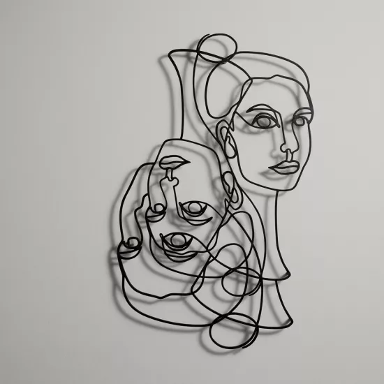 Modern İkili Kadın Yüzü Tek Çizgi Çizim Tablosu - Minimalist Sanat