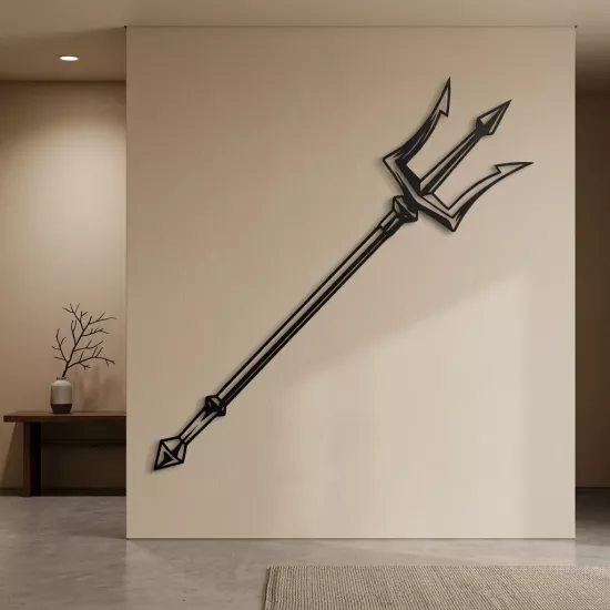 Poseidon’s Trident - Black and White Line Art