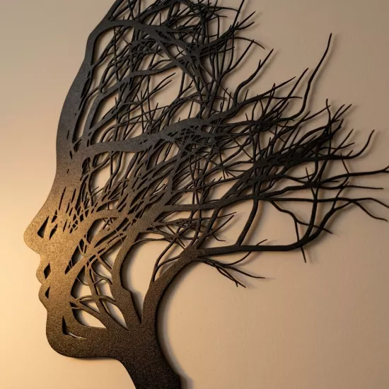 Modern Human Profile and Tree Silhouette Wall Decor