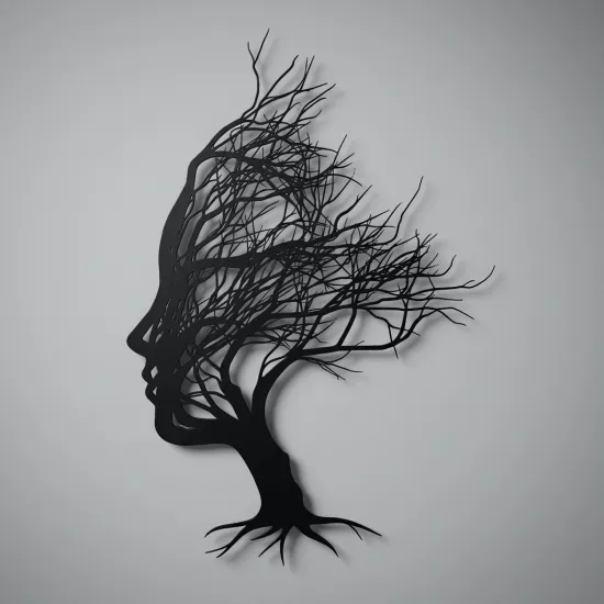 Modern Human Profile and Tree Silhouette Wall Decor