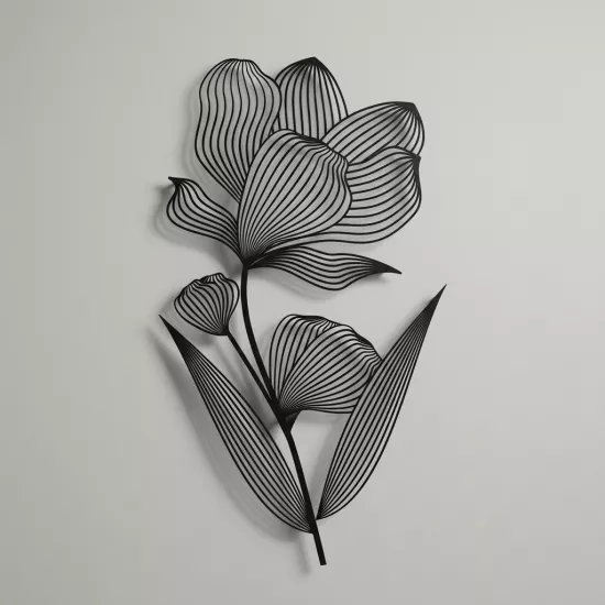 Modern Çizgisel Çiçek | Minimalist Siyah Beyaz Sanat